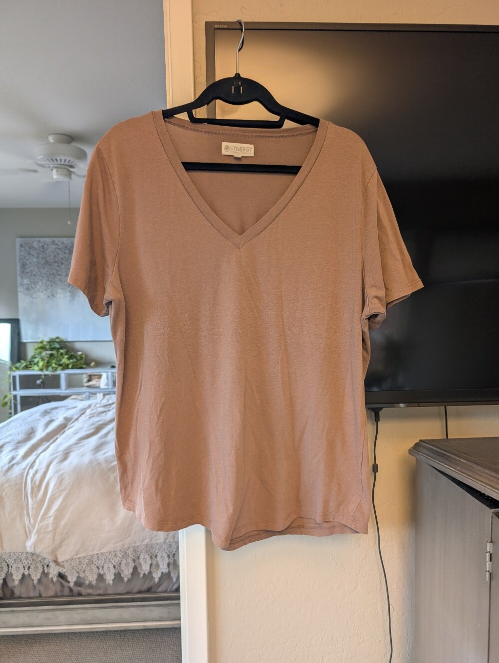 Synergy Organic Clothing Dusty Rose Taupe V-neck T-shirt -XL